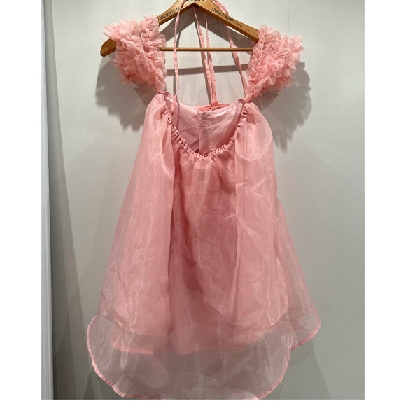 Pink off the shoulder babydoll flowy trapeze dress, size L - Picture 2 of 10